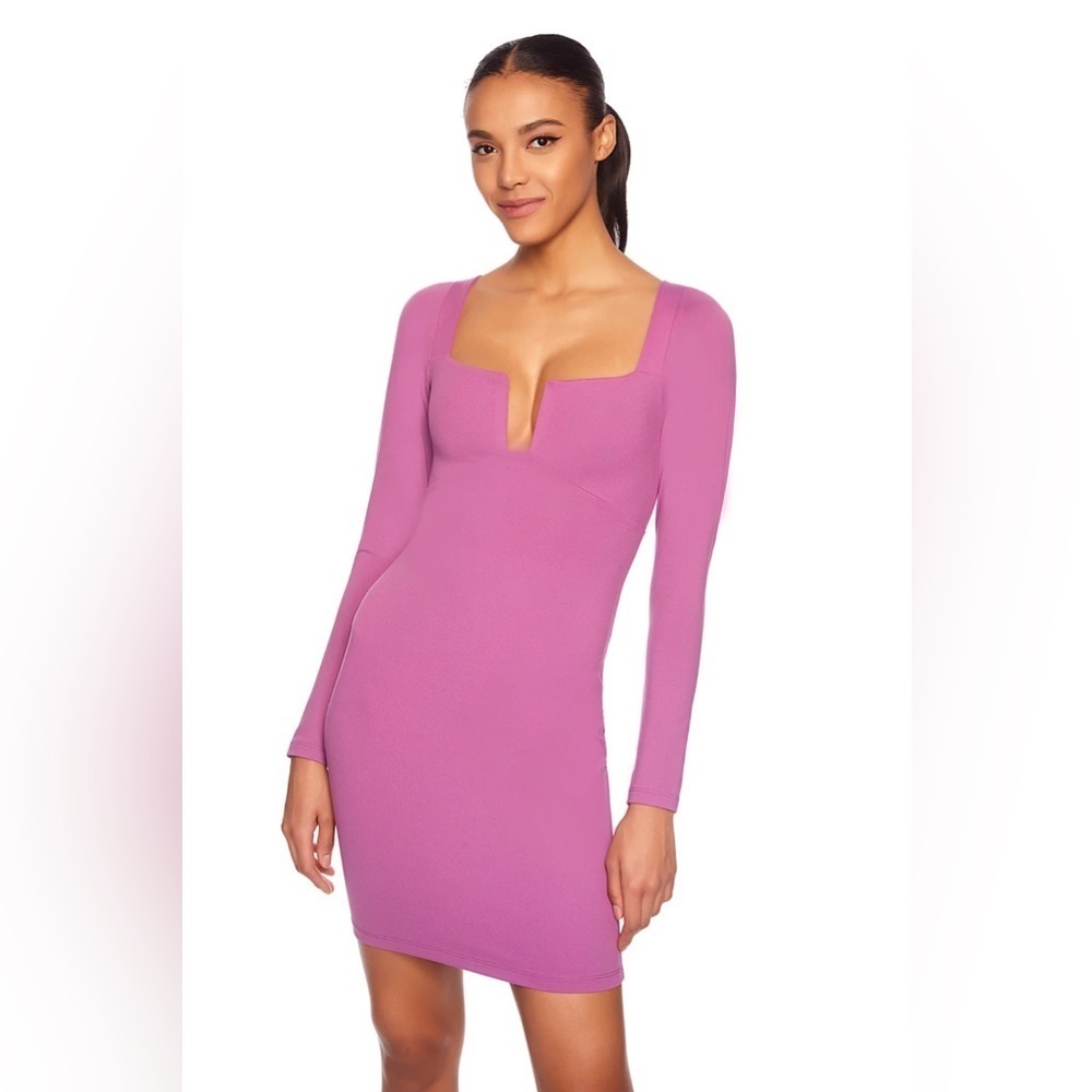 Susana Monaco NWT Square Neck Long Sleeve Dress in Grape Jam (Purple) (0166)